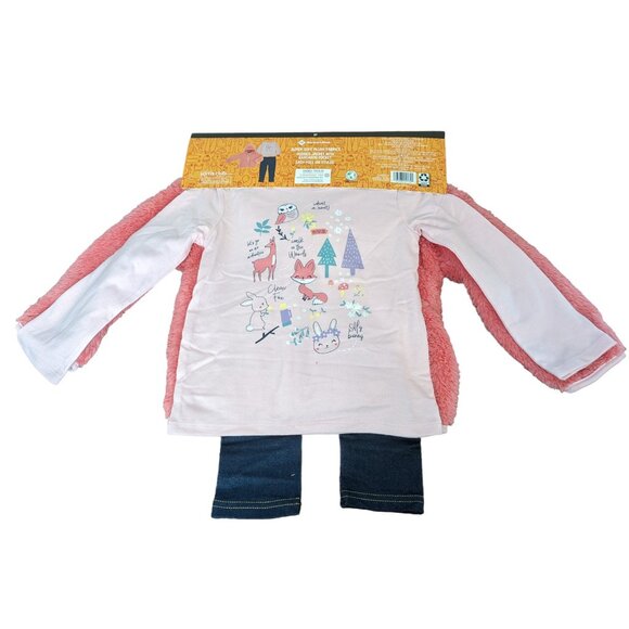 Members Mark Matching Set 3 piece Girls Top Pants Coat Jacket Woodland Owl Trees - Picture 12 of 12